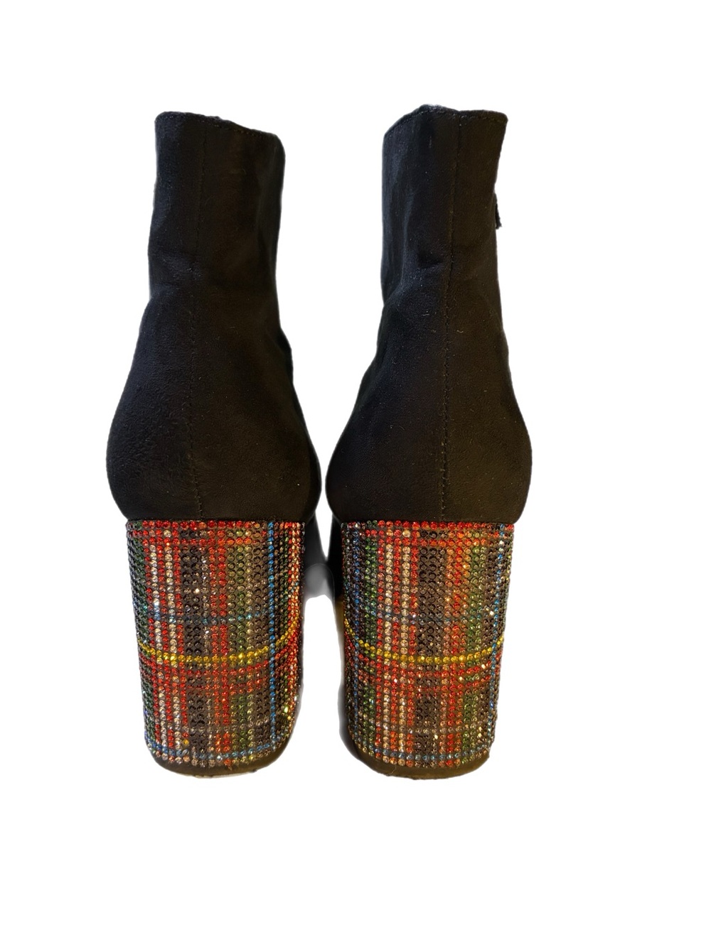 Betsey Johnson Kassie Black Suede Ankle Boots with Multicolor Rhinestone Heels - Picture 3 of 8